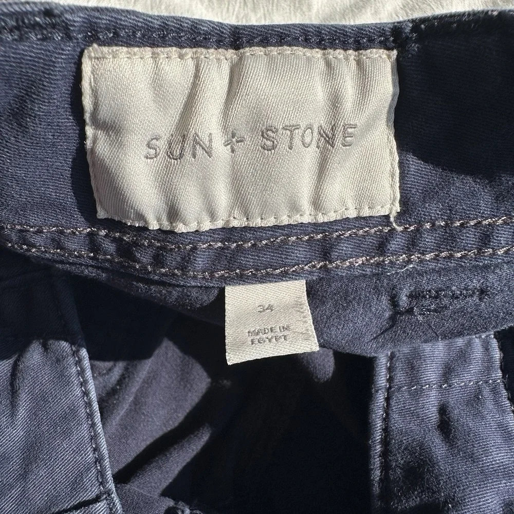 Navy Cargo Shorts Men's Size 34 Navy Ripstop‎ Pockets Baggy Loose Sun+stone